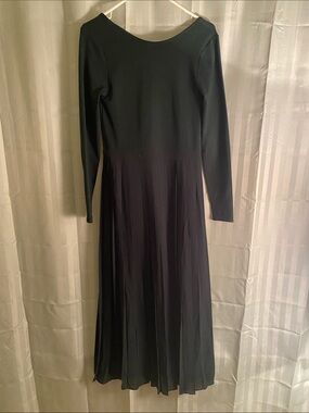J. Crew Black Long-Sleeve Pleated Midi Dress